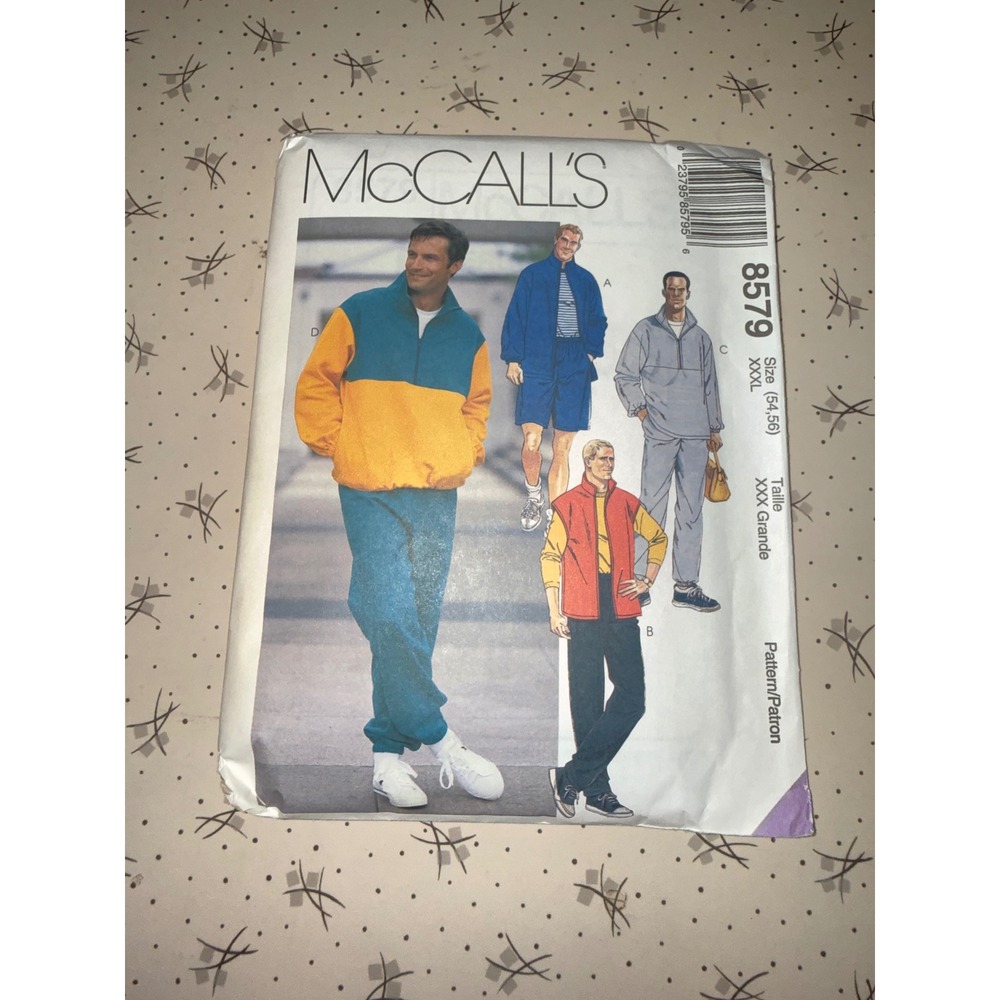 Vintage McCalls 8579 Mens Jacket Vest Pullover Pants Shorts Pattern XXXL 54-56